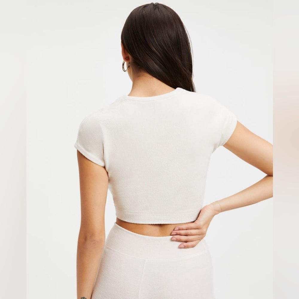 GOOD AMERICAN Terry Crop Tee in Bone Size 3/4 (L/XL) - Picture 3 of 9